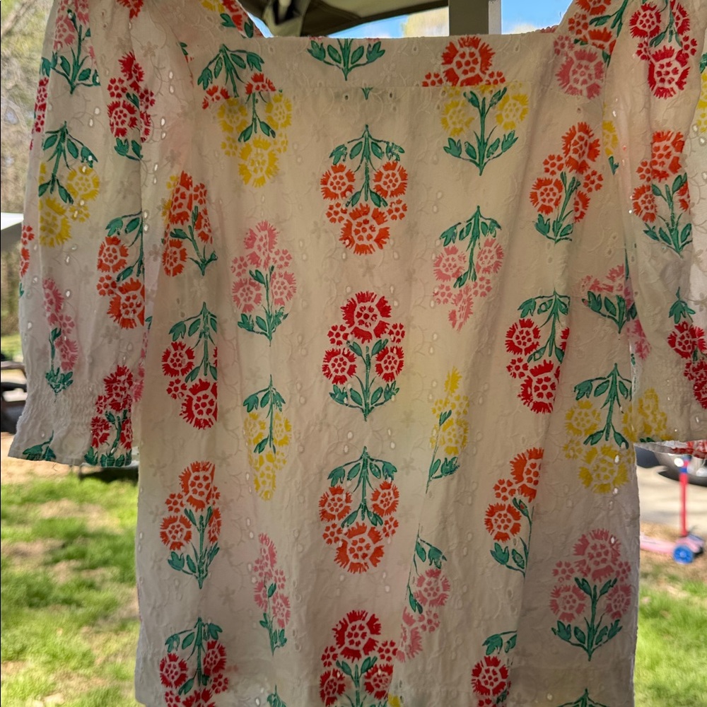 Draper James White Floral Lace Blouse